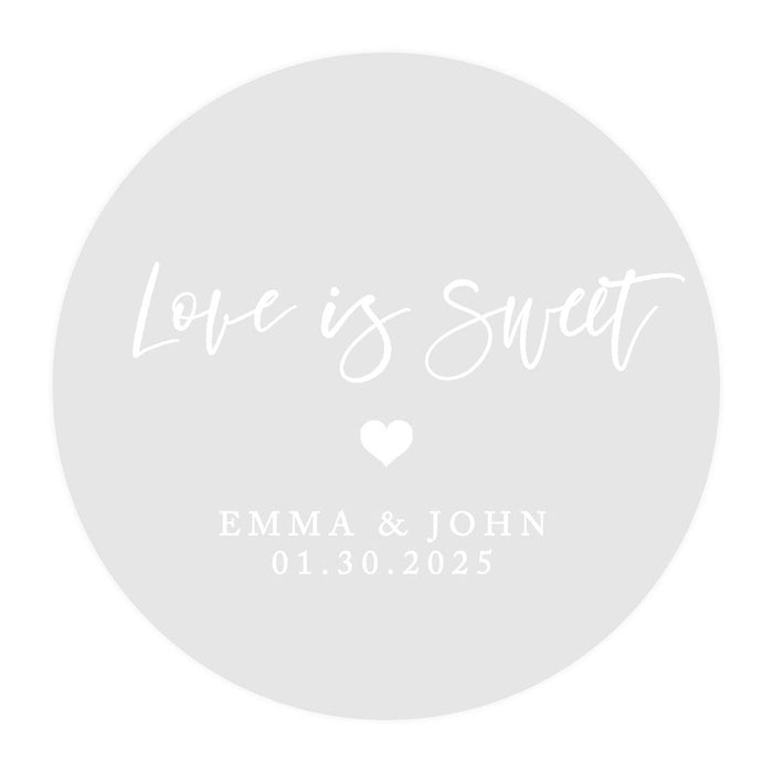 Custom Round Clear Wedding Sticker Labels with White Ink-Set of 40-Andaz Press-Love Is Sweet Heart-
