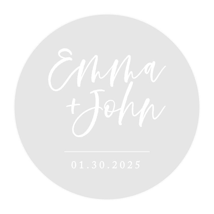 Custom Round Clear Wedding Sticker Labels with White Ink-Set of 40-Andaz Press-Script Custom Names-