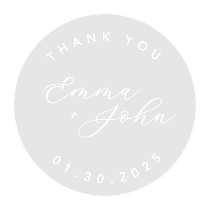 Custom Round Clear Wedding Sticker Labels with White Ink-Set of 40-Andaz Press-Thank You-