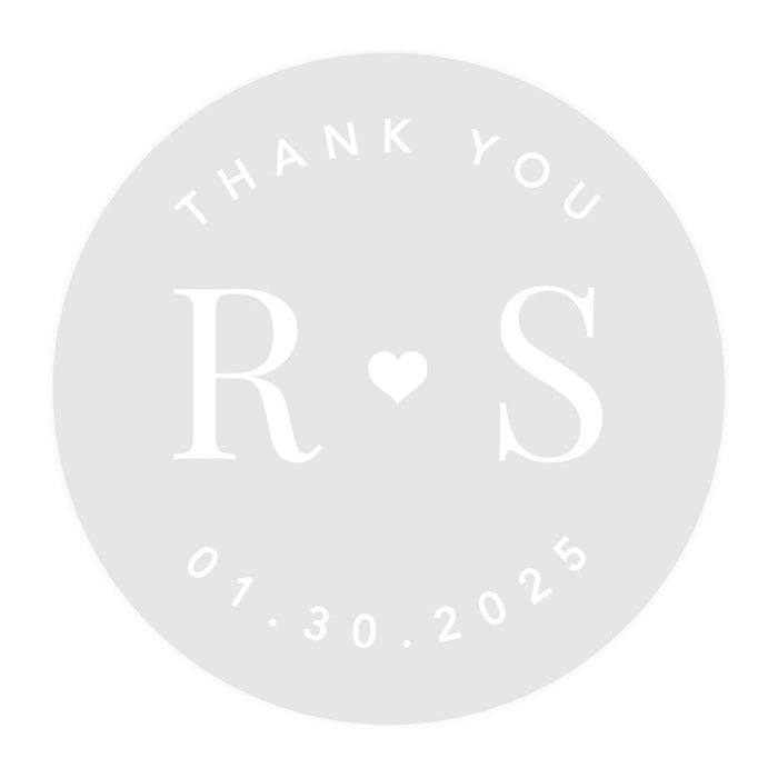 Custom Round Clear Wedding Sticker Labels with White Ink-Set of 40-Andaz Press-Thank You Monogram Design-