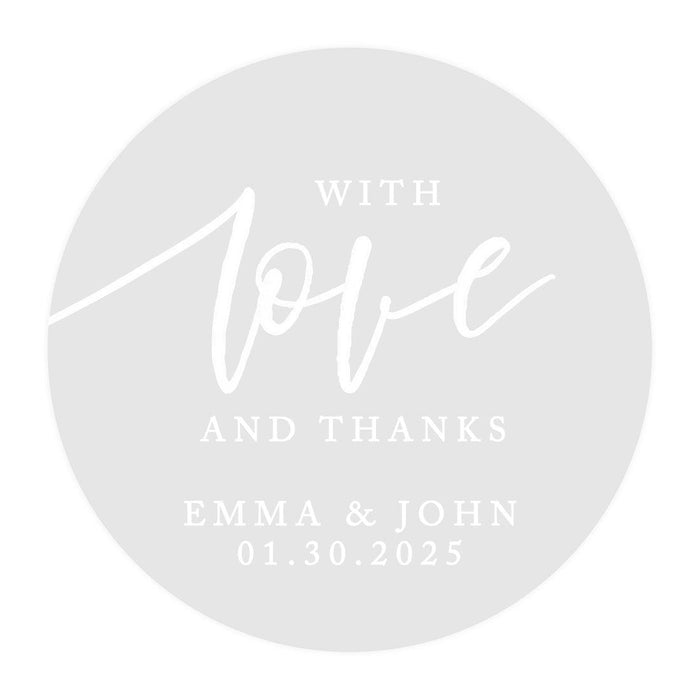 Custom Round Clear Wedding Sticker Labels with White Ink-Set of 40-Andaz Press-With Love and Thanks-