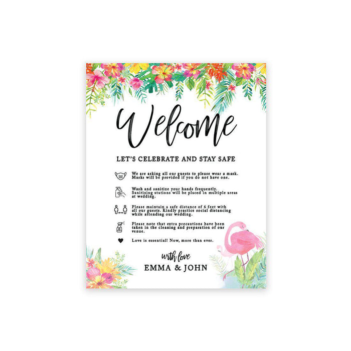 Custom Social Distance Canvas Wedding Party Signs, Welcome Let's Celebrate and Stay Safe-Set of 1-Andaz Press-Stay Safe flamingo-