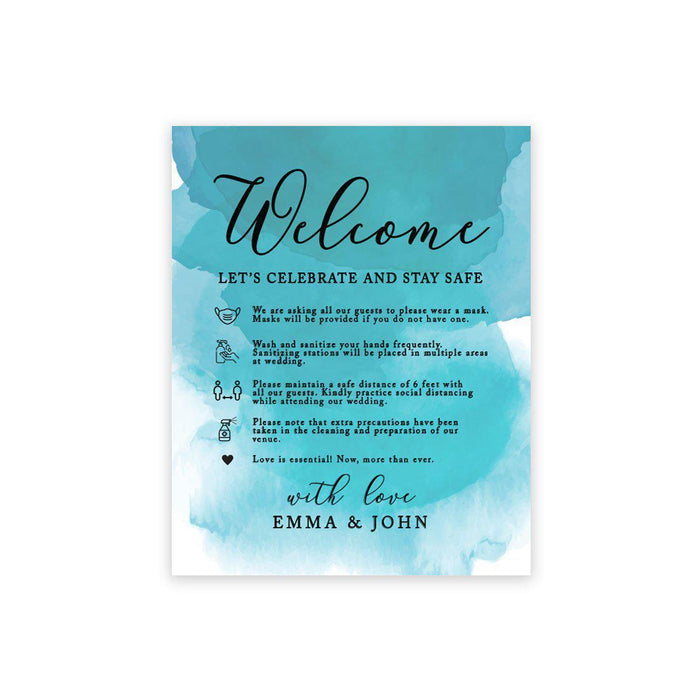 Custom Social Distance Canvas Wedding Party Signs, Welcome Let's Celebrate and Stay Safe-Set of 1-Andaz Press-Welcome Let's Celebrate-