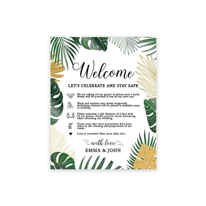 Custom Social Distance Canvas Wedding Party Signs, Welcome Let's Celebrate and Stay Safe-Set of 1-Andaz Press-Welcome Let's Celebrate Tropical-