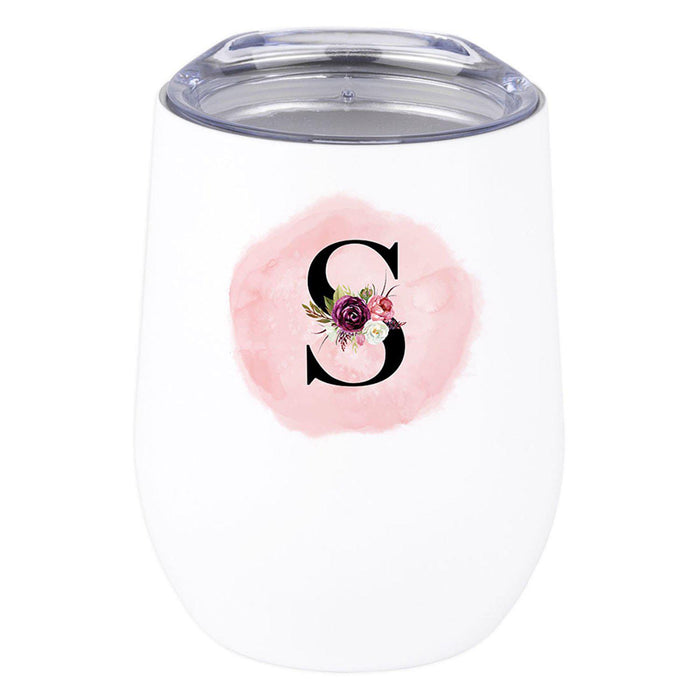 Custom Stainless Steel Stemless Insulated 12 oz Wine Tumbler with Lid Gift for Travel-Set of 1-Andaz Press-Watercolor Floral-