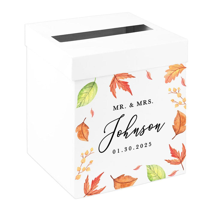 Custom Sturdy White Wedding Day Card Box-Set of 1-Andaz Press-Fall Autumn Leaves-
