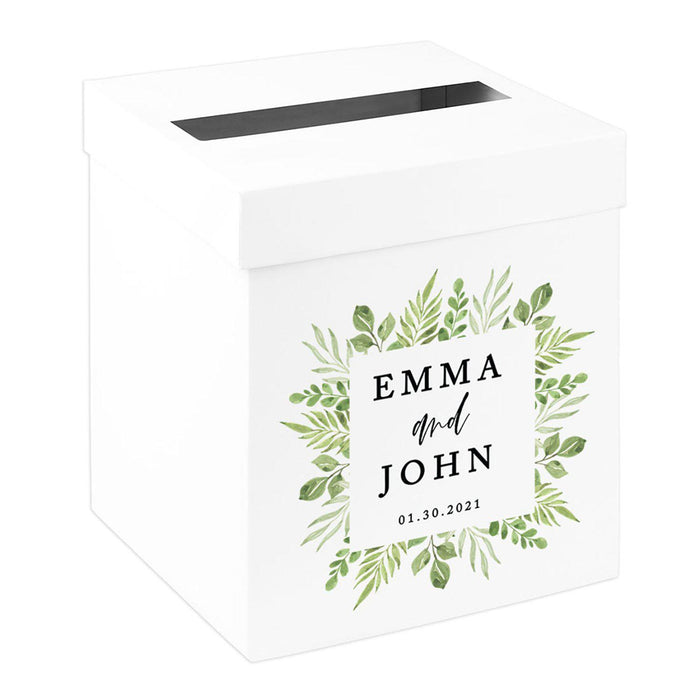 Custom Sturdy White Wedding Day Card Box-Set of 1-Andaz Press-Greenery Frame-