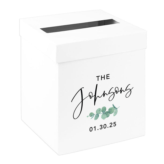 Custom Sturdy White Wedding Day Card Box-Set of 1-Andaz Press-Minimal Eucalyptus Stem-