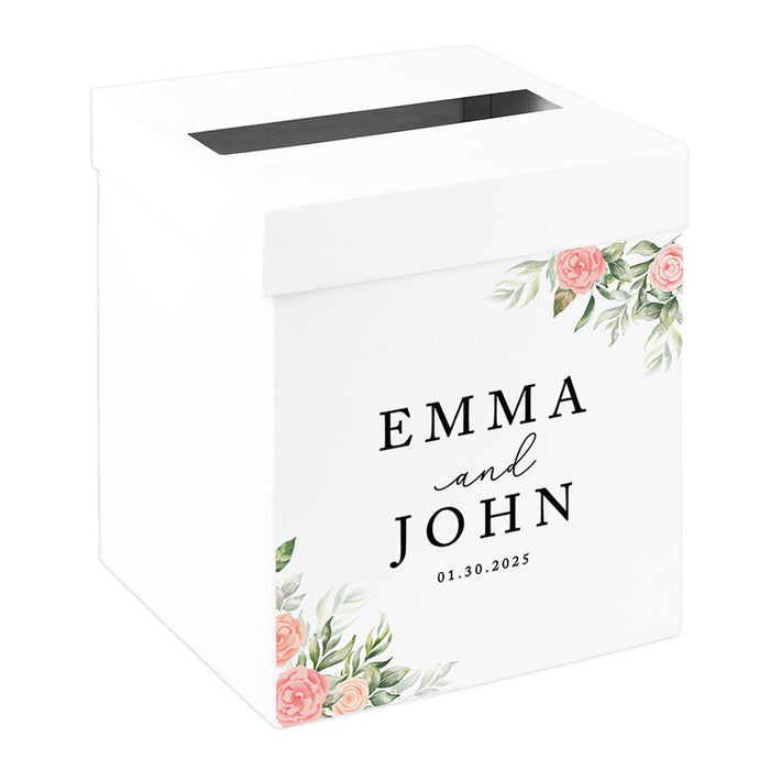 Custom Sturdy White Wedding Day Card Box-Set of 1-Andaz Press-Peach Roses-