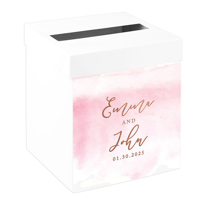 Custom Sturdy White Wedding Day Card Box-Set of 1-Andaz Press-Pink Watercolor-