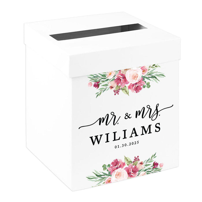 Custom Sturdy White Wedding Day Card Box-Set of 1-Andaz Press-Spring Florals-