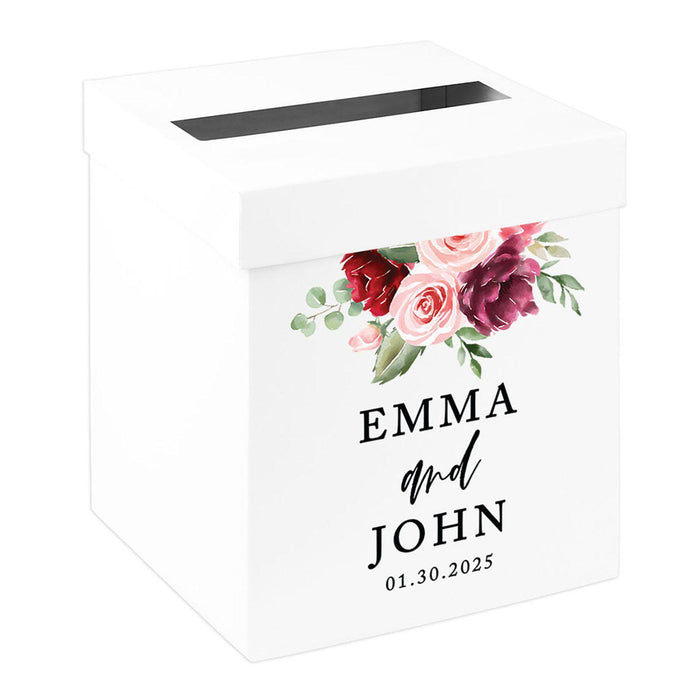 Custom Sturdy White Wedding Day Card Box-Set of 1-Andaz Press-Winter Florals-
