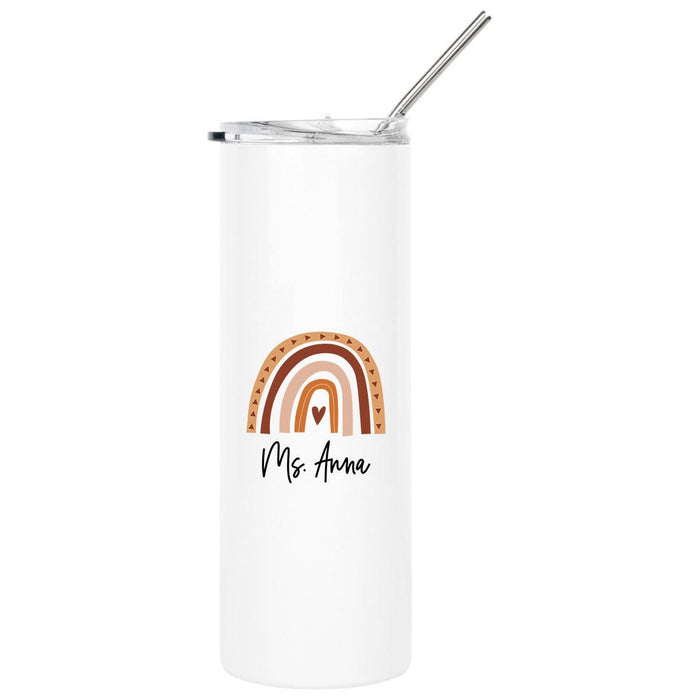 Custom Teacher Appreciation Skinny Tumbler with Lid and Straw for Gifts-Set of 1-Andaz Press-Boho Rainbow-