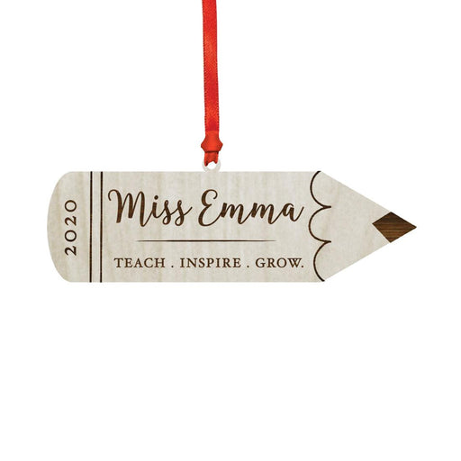 Custom Teacher's Name Engraved Real Natural Wood Christmas Ornament-Set of 1-Andaz Press-Pencil-