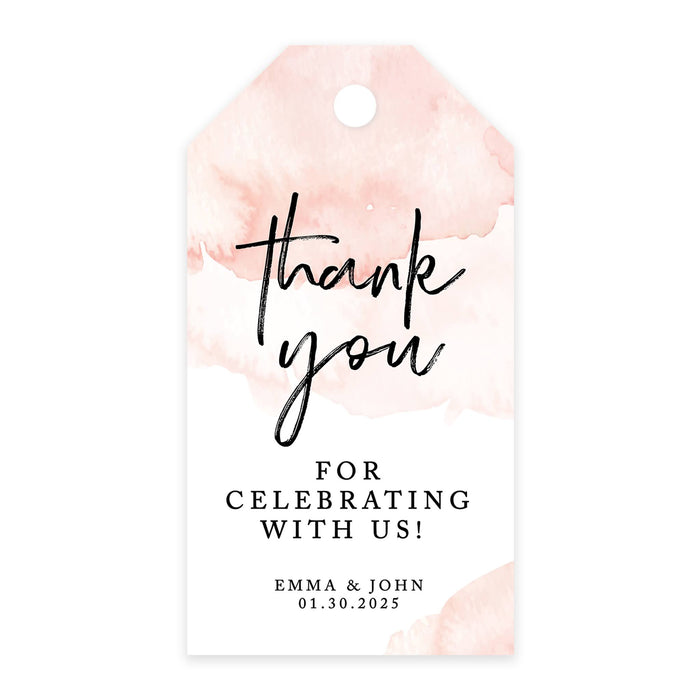 Custom Thank You for Celebrating with Us Wedding Favor Tags with Bakers Twine, 2 x 3.75-Inches-Set of 100-Andaz Press-Coral Brushed Watercolor-