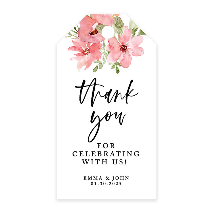 Custom Thank You for Celebrating with Us Wedding Favor Tags with Bakers Twine, 2 x 3.75-Inches-Set of 100-Andaz Press-Coral Watercolor Florals-