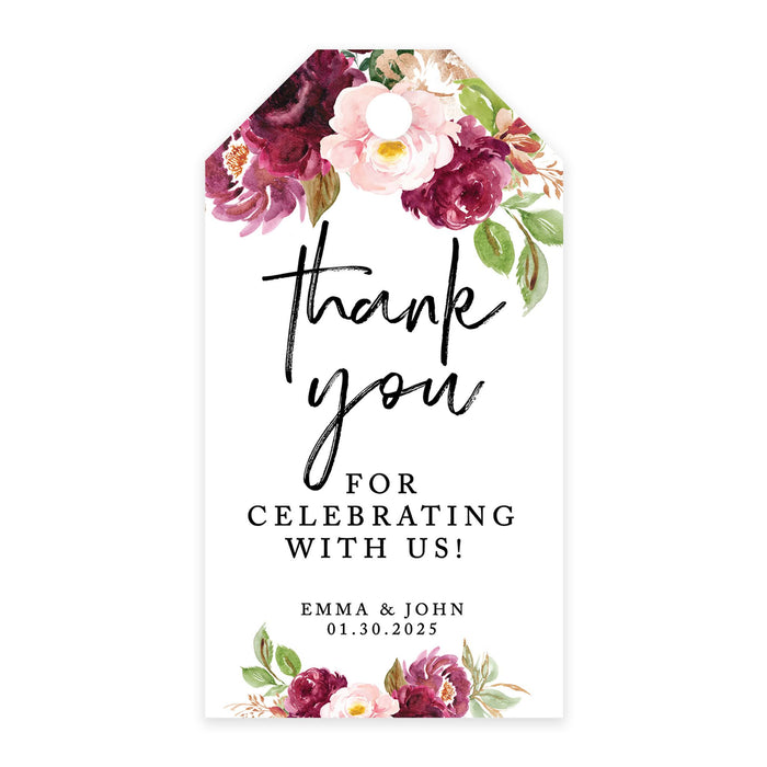 Custom Thank You for Celebrating with Us Wedding Favor Tags with Bakers Twine, 2 x 3.75-Inches-Set of 100-Andaz Press-Fall Burgundy Marsala-