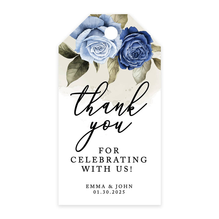 Custom Thank You for Celebrating with Us Wedding Favor Tags with Bakers Twine, 2 x 3.75-Inches-Set of 100-Andaz Press-Icy Blue Roses-