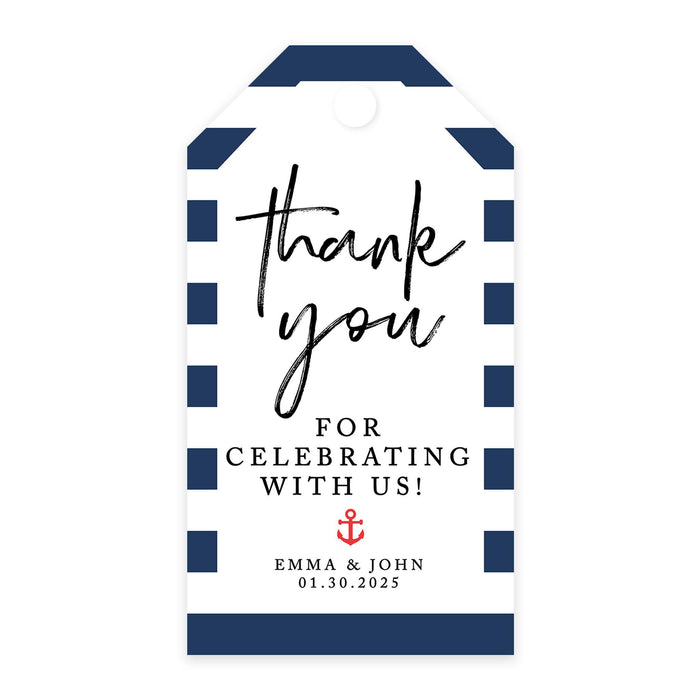 Custom Thank You for Celebrating with Us Wedding Favor Tags with Bakers Twine, 2 x 3.75-Inches-Set of 100-Andaz Press-Nautical Beach-