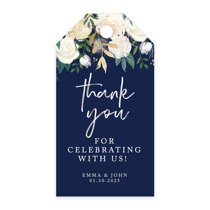 Custom Thank You for Celebrating with Us Wedding Favor Tags with Bakers Twine, 2 x 3.75-Inches-Set of 100-Andaz Press-Navy Blue with Florals-