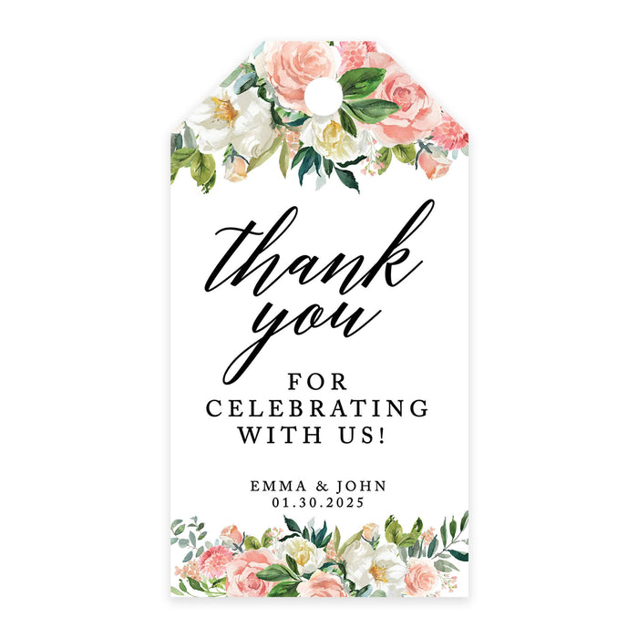 Custom Thank You for Celebrating with Us Wedding Favor Tags with Bakers Twine, 2 x 3.75-Inches-Set of 100-Andaz Press-Peach Coral Floral Garden-