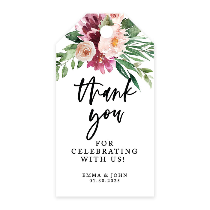 Custom Thank You for Celebrating with Us Wedding Favor Tags with Bakers Twine, 2 x 3.75-Inches-Set of 100-Andaz Press-Spring Watercolor Florals-