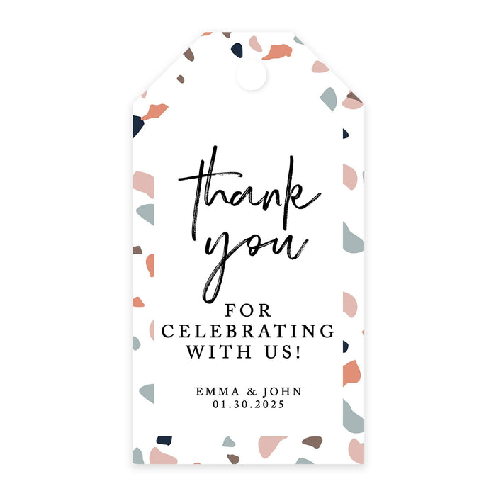 Custom Thank You for Celebrating with Us Wedding Favor Tags with Bakers Twine, 2 x 3.75-Inches-Set of 100-Andaz Press-Terrazzo-