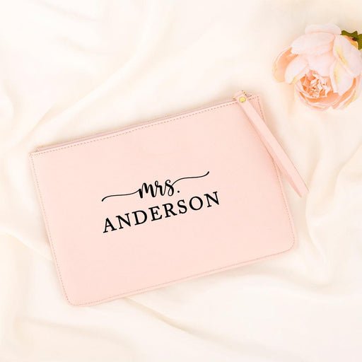 Custom Vegan Leather Wristlet Clutch Purse Pouch Bag for Bride-Set of 1-Andaz Press-Custom Mrs.-