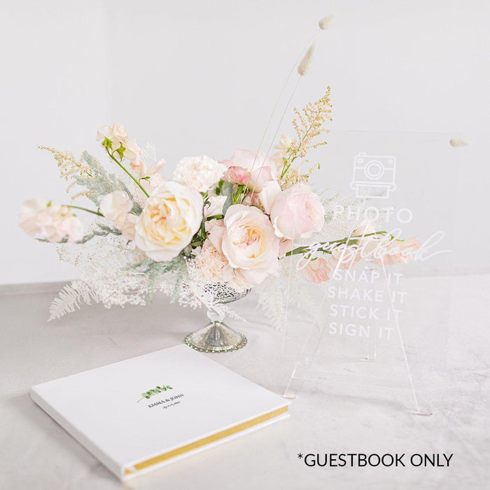 Custom Wedding Guestbook with Gold Accents, White Guest Sign in Registry – 44 Designs-Set of 1-Andaz Press-Eucalyptus Stem-