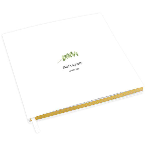 Custom Wedding Guestbook with Gold Accents, White Guest Sign in Registry – 44 Designs-Set of 1-Andaz Press-Eucalyptus Stem-