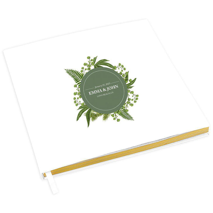 Custom Wedding Guestbook with Gold Accents, White Guest Sign in Registry – 44 Designs-Set of 1-Andaz Press-Foliage Wreath-
