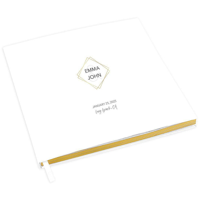 Custom Wedding Guestbook with Gold Accents, White Guest Sign in Registry – 44 Designs-Set of 1-Andaz Press-Geometric Design-