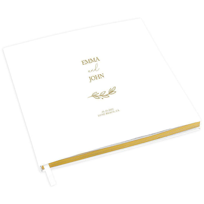 Custom Wedding Guestbook with Gold Accents, White Guest Sign in Registry – 44 Designs-Set of 1-Andaz Press-Gold Line Stem Design-