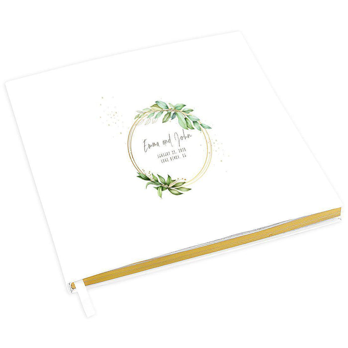 Custom Wedding Guestbook with Gold Accents, White Guest Sign in Registry – 44 Designs-Set of 1-Andaz Press-Round Watercolor Greenery Wreath-