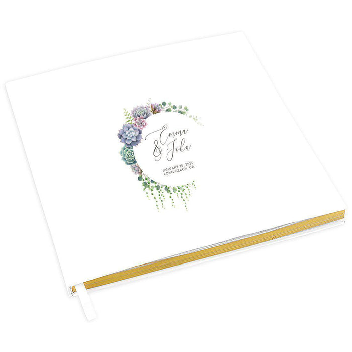 Custom Wedding Guestbook with Gold Accents, White Guest Sign in Registry – 44 Designs-Set of 1-Andaz Press-Succulents Wreath Design-