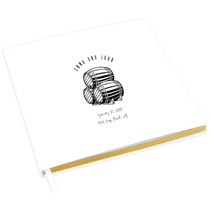 Custom Wedding Guestbook with Gold Accents, White Guest Sign in Registry – 44 Designs-Set of 1-Andaz Press-Wine Barrels-