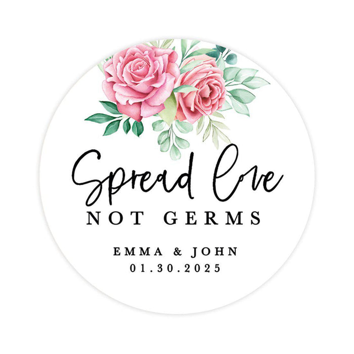 Custom Wedding Round Circle Label Stickers, You Can't Quarantine Love, Wedding Favor Label Stickers-Set of 120-Andaz Press-Coral Roses Florals-