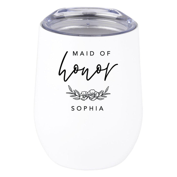 Custom Wine Tumbler with Lid Stemless Stainless Steel Insulated Gift for Wedding Engagement Bridal Shower Gifts-Set of 1-Andaz Press-Maid of Honor Custo-