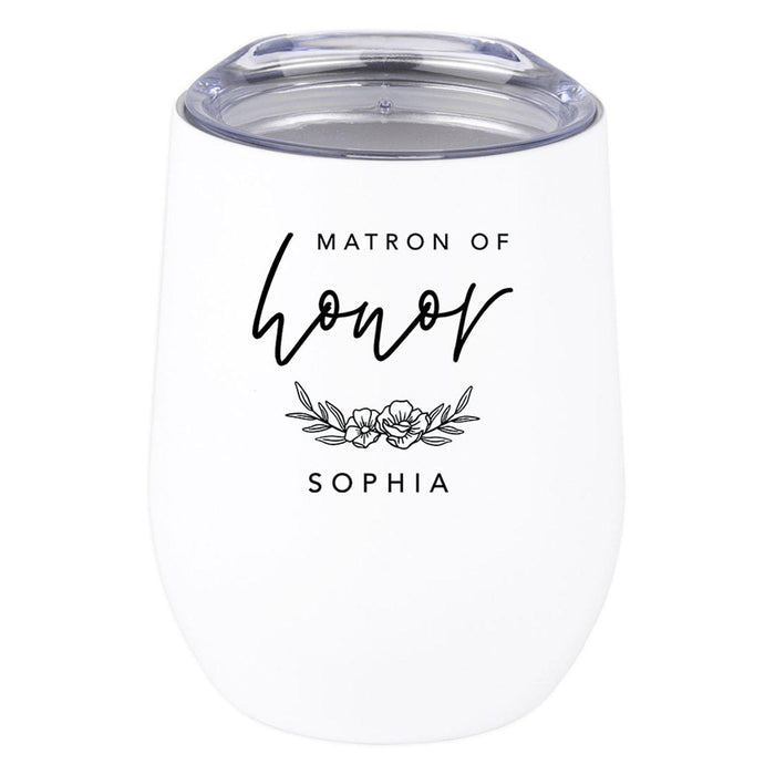 Custom Wine Tumbler with Lid Stemless Stainless Steel Insulated Gift for Wedding Engagement Bridal Shower Gifts-Set of 1-Andaz Press-Matron of Honor Custom-