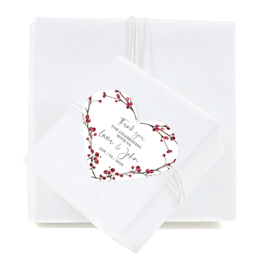 Custom Winter Snowy Woodland Forest Watercolor Wedding Collection, Heart Label Stickers, Thank You for Celebrating With Us-Set of 75-Andaz Press-