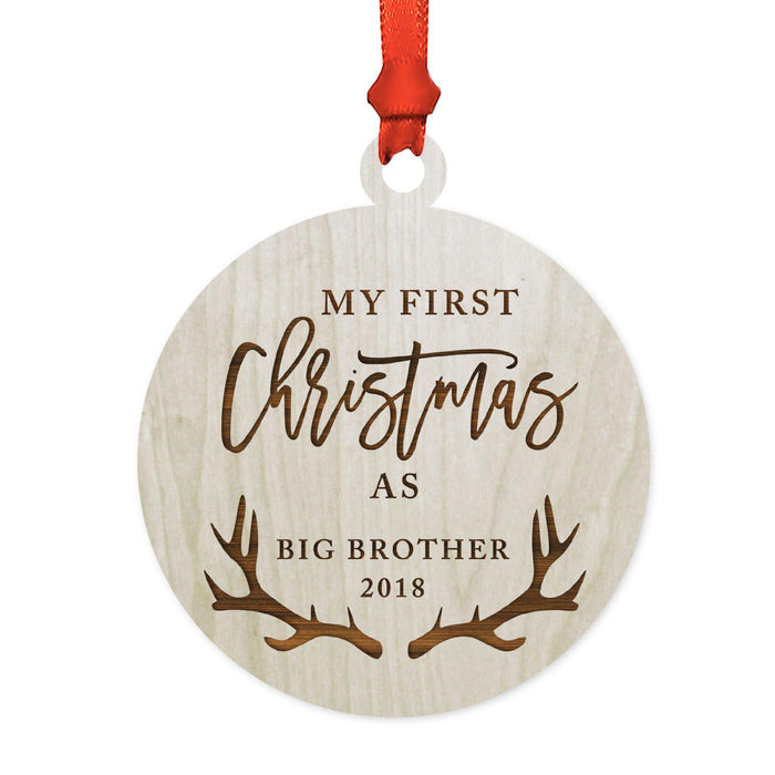 Custom Year Family Laser Engraved Wood Christmas Ornament, Deer Antlers Design 1-Set of 1-Andaz Press-Big Brother-