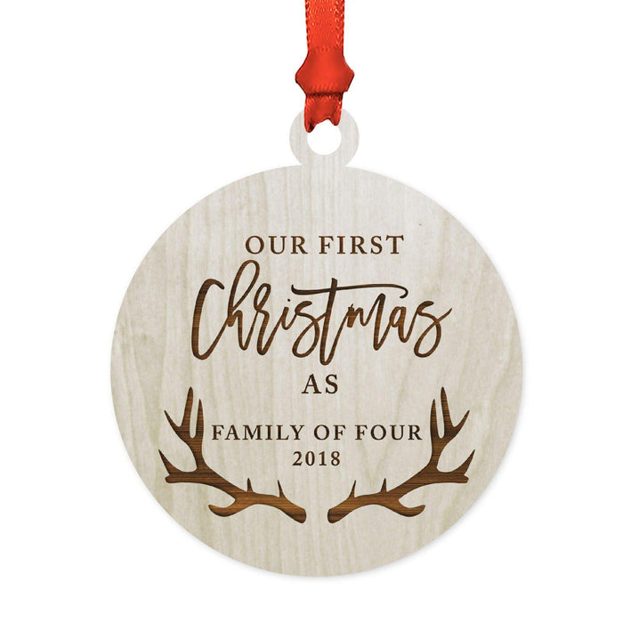 Custom Year Family Laser Engraved Wood Christmas Ornament, Deer Antlers Design 1-Set of 1-Andaz Press-Family 4-