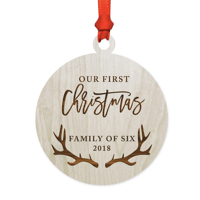 Custom Year Family Laser Engraved Wood Christmas Ornament, Deer Antlers Design 1-Set of 1-Andaz Press-Family 6-