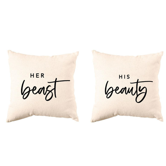 Decorative Throw Pillow Covers - Pillowcase for Wedding Couple | Home Decor-Set of 2-Andaz Press-Her Beast His Beauty-