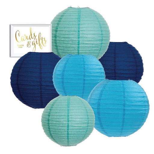 Diamond Blue, Turquoise, Navy Blue Hanging Paper Lanterns Decorative Kit-Set of 6-Andaz Press-