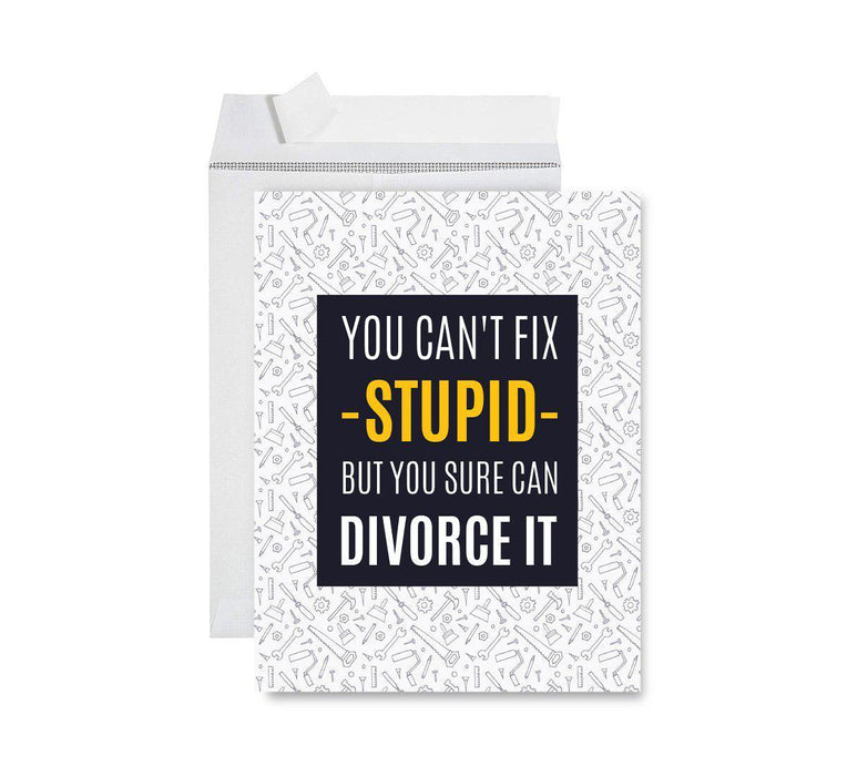 Divorce Jumbo Card, Funny Congratulations Greeting Card for Women, Men, Marriage Divorce Party-Set of 1-Andaz Press-You Can't Fix Stupid-