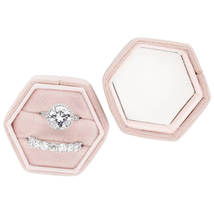 Double Hexagon Velvet Ring Box-Set of 1-Koyal Wholesale-Champagne-