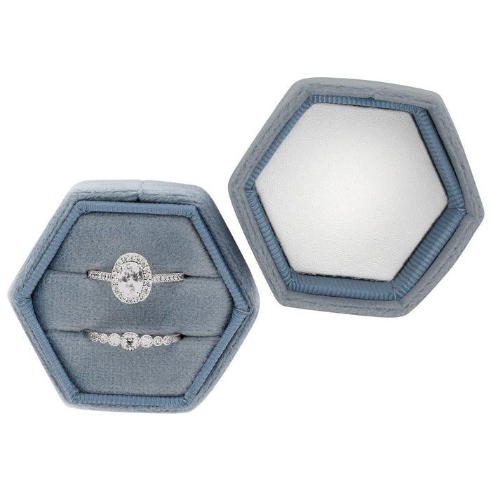 Double Hexagon Velvet Ring Box-Set of 1-Koyal Wholesale-Champagne-