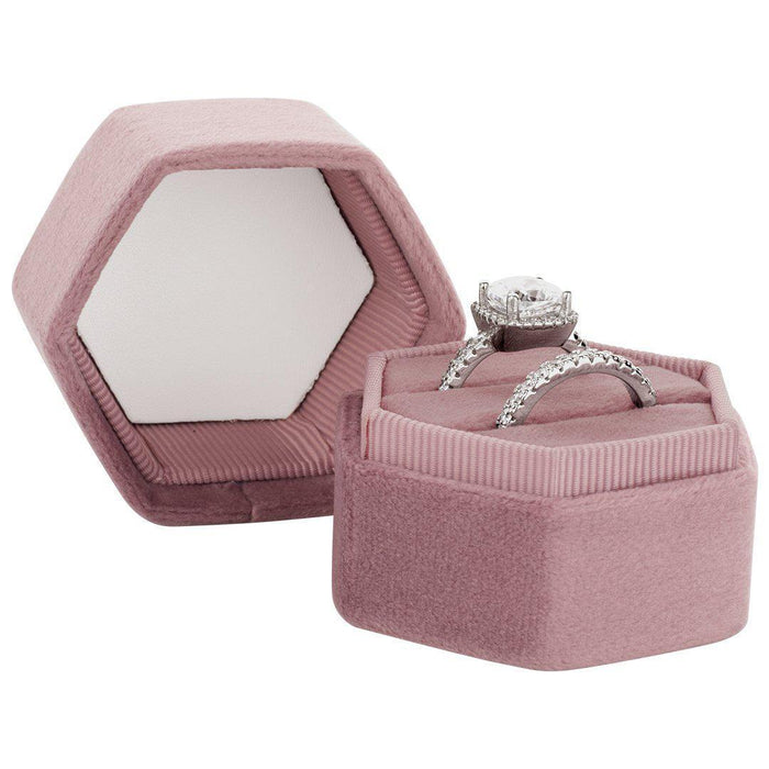 Double Hexagon Velvet Ring Box-Set of 1-Koyal Wholesale-Champagne-