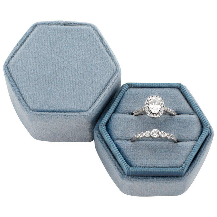 Double Hexagon Velvet Ring Box-Set of 1-Koyal Wholesale-Champagne-